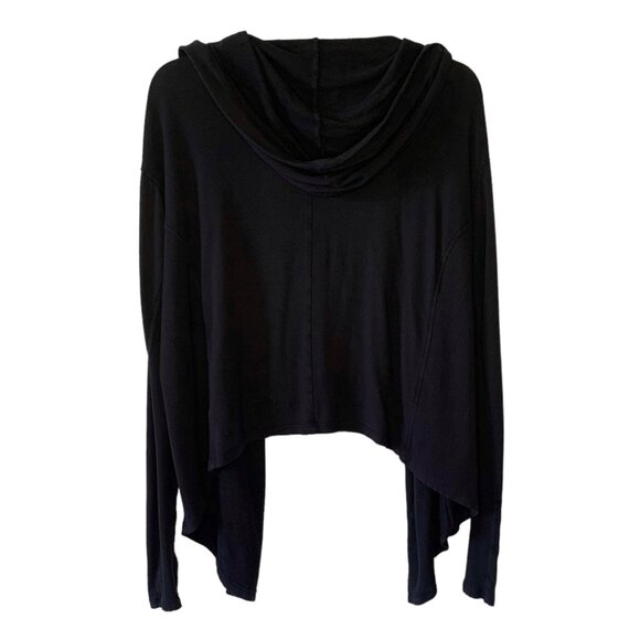 ATHLETA Black Nirvana Long Ribbed Sleeve Open-Front Knit Hoodie Cardigan Small - Picture 9 of 10